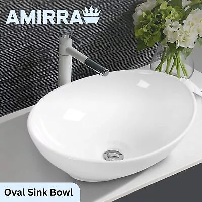 Amirra Bathroom Ceramic Basin Above Counter Vanity Sink Oval Bowl Hand Wash • $50.45