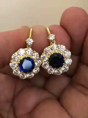 2 Ct Round Cut Lab-Created Sapphire Dangle/Drop Earrings 14K Yellow Gold Plated • $140.85