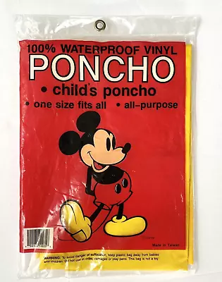 Vintage Disney Mickey Mouse Child's Poncho Vinyl Waterproof One Size Fits All • $14