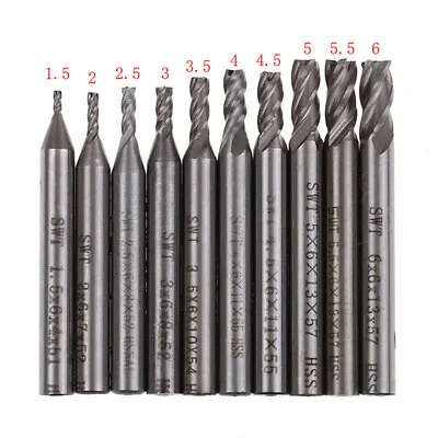 10pcs 1.5-6mm HSS Straight Shank 4 Flue End Mill Cutter CNC Drill Bit Tool S  ~' • £9.05