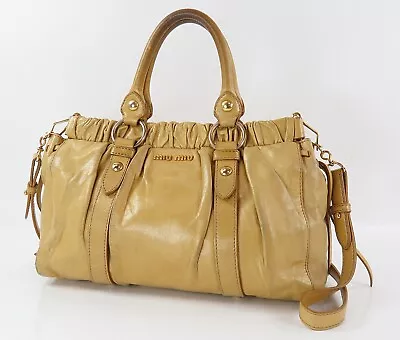 Auth MIU MIU Sand Beige Vitello Lux Leather 2-Way Shoulder Bag Purse #56388 • $233.10