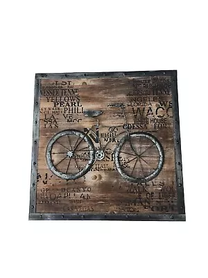 Metal Bicycle Distressed Wood Wall Hanging Loft Art Decor Rustic Industrialism  • $24