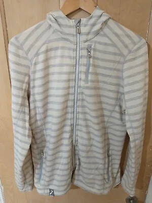 ICEBREAKER Merino Wool Full Zip Hoodie White/Grey Striped Womens Size L • £47