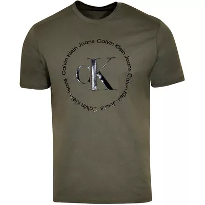 Calvin Klein Men's T-Shirt Dusty Olive Circle Monogram Crew Neck Short Sleeve • $34.95