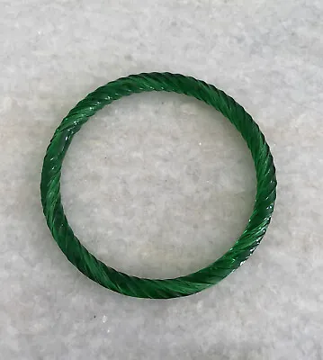 Beautiful Vintage Green White Twisted Art Glass Bangle Bracelet 7” • $15