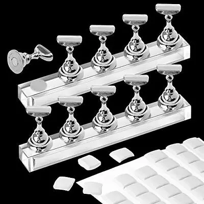  2 Set Acrylic Nail Stand For Painting Nails Press On Fake Nail Tip Silver • $20.23