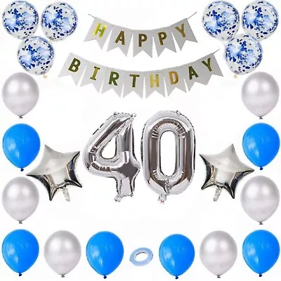 Happy Birthday Balloons Blue Boy Theme 18th 25th 30th 40th Balons Party Decor UK • £1.79