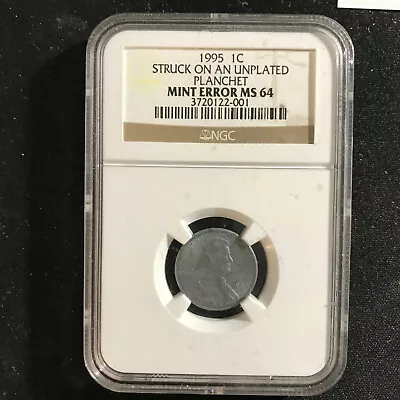 1995 Rare Ngc Ms64 Lincoln Memorial Cent Struck On Dull Unplated Planchet Error • $590