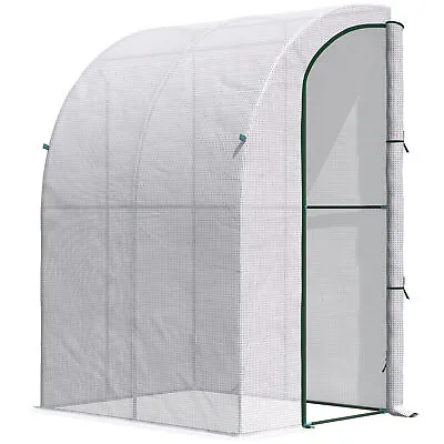 Outsunny Walk-In Lean To Wall Greenhouse W/ Zippered Door 143x118x212cm White • £36.99