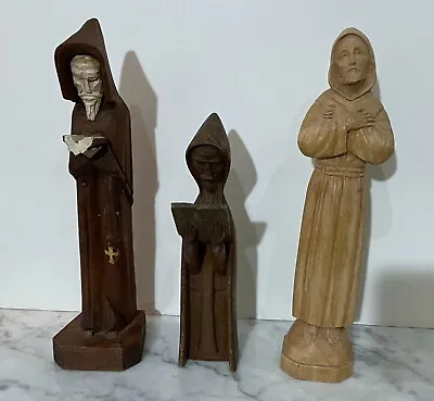 Group Of Three (3) Vintage Carved Wood Statues Of Christian Male Santos / Monks • $65