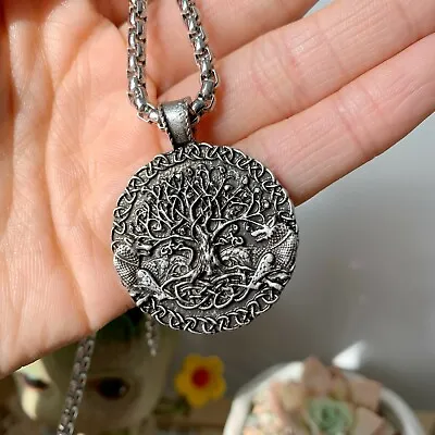  Mens Norse Viking Amulet Fenrir Wolf Celtic Tree Of Life Pendant Necklace • $7.99