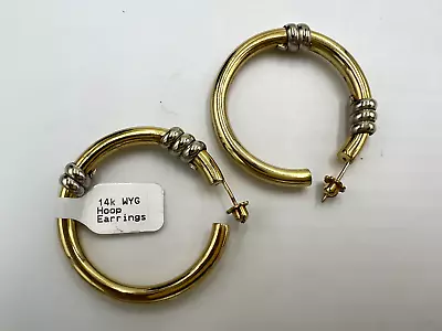 T771 Beautiful Yellow White Gold Hoop Earrings • $1600