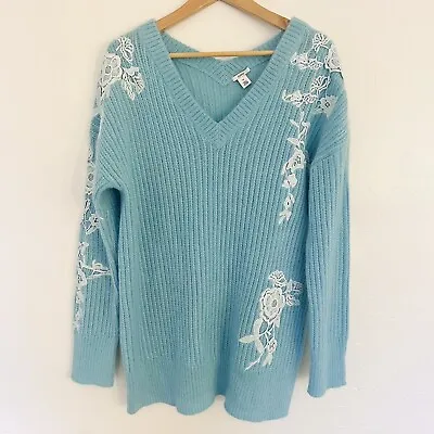 Lewit Teal Angel Applique Mohair Wool Silk Knit Tunic Sweater Size M NWT • $48
