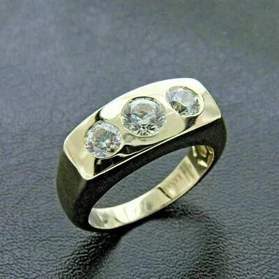 Men's 3 Stone 2CT Round Cut Created Diamond Band Ring 14K Yellow Gold Plated • $107.99