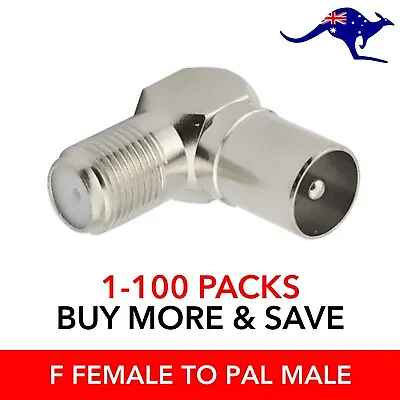 F-Type Female To PAL Male RF Aerial Antenna Plug Right Angle Connector Adaptor • $3.85