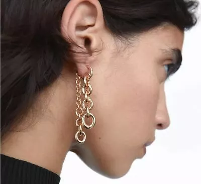 £6.99 • Buy NEW Zara Chain Drop Double Sided Gold Statement Elegant Earrings