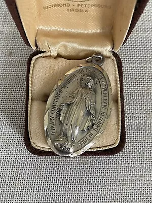 Large Catholic Miraculous Medal Vintage Sterling Silver 2” Long • $55