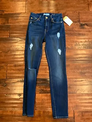 7 For All Mankind Distressed  Ankle Skinny  Dark Wash Denim Jeans Size 24 • $31.25