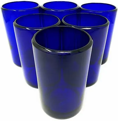 Hand Blown Mexican Drinking Glasses – Set Of 6 Cobalt Water Glasses (14 Oz Each) • $46.99