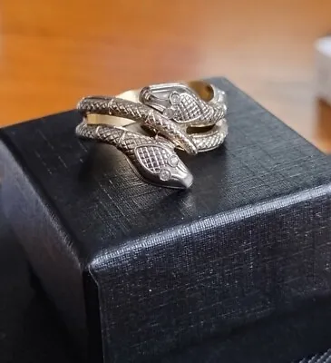Vintage Sterling Silver 10K Gold Filled ESPO Double Snake Ring With Diamond Eyes • $49.99