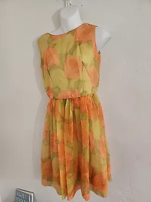 Vintage 50's 60's Floral Sleeveless Dress Mercy Allen Sheer Overlay 24  W • $18.99