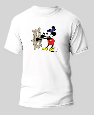 Steamboat Willie Vintage Color Logo White 50/50 T-Shirt - Sizes S-XL • $14.99
