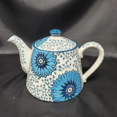 $17.49 • Buy Dutch Wax TEA POT HAND PAINTED Enamel Blue Floral Embossed EUC
