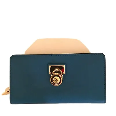 NWOT  Michael Kors Hamilton Large TRAVELER  Zip Around Blue Wallet $298 • $89