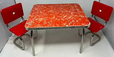 VTG American Girl Doll RETRO Chrome TABLE & CHAIRS Mollys Red Vinyl Diner Table • $49.99