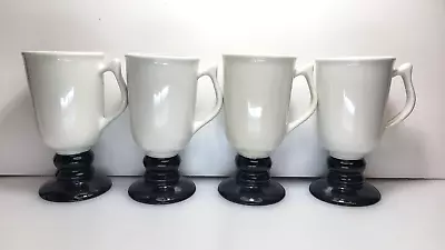 Vintage 1960 Hall Black And White Ceramic 4 Coffee Pedestal Coffee Mugs 1273 USA • $18