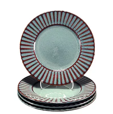 Tabletops Gallery Blue Brown Ribbed Salad Plates 8  Set/4 • $18.99
