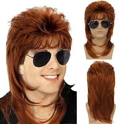 Orange Mullet Wig For Men Retro 70s 80s Disco Rocker Curly Punk Party Hallowe... • $28.21