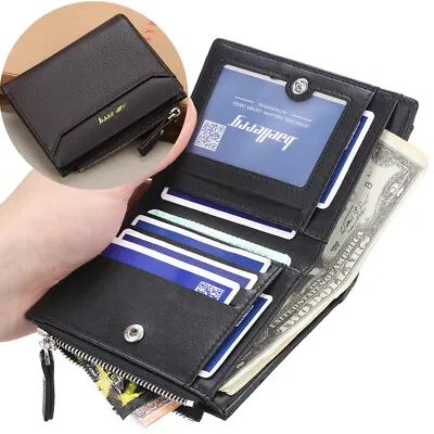 Men Compact Bifold Snap Wallet Leather Credit Card Holder With Zipper Coin Purse • $8.89
