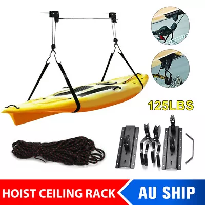 Kayak Hoist Bike Lift Pulley System Garage Ceiling Storage Canoe Rack Rope 57kg • $39.95