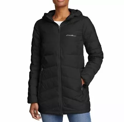 Eddie Bauer Women's EB650 Down Lightweight Chevron Puff Jacket Packable Black M • $40.98