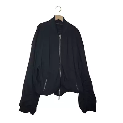 Haider Ackermann Black Perth Reversible Bomber Jacket Scrunched Sleeves Size Med • $799