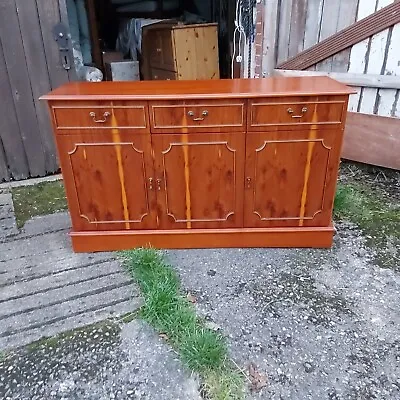 Yew Wood 3 Drawer Sideboard 2 Cupboards In Good Solid Condition • £140
