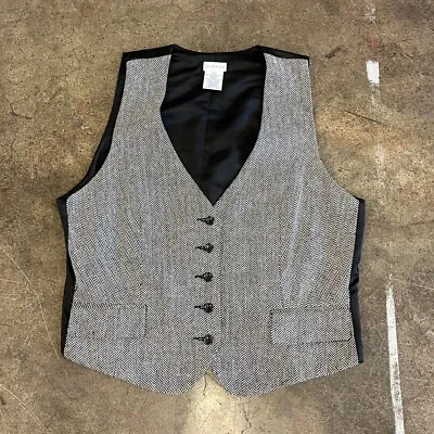 Vintage Herringbone Tweed Vest Adjustable Buckle George XL Wool Blend • $30