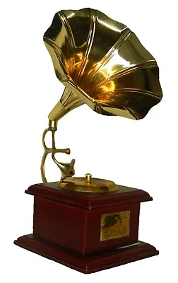 Gramophone Shape Vintage Antique Style Handmade Brass Table Decor Showpiece Gift • $45.17