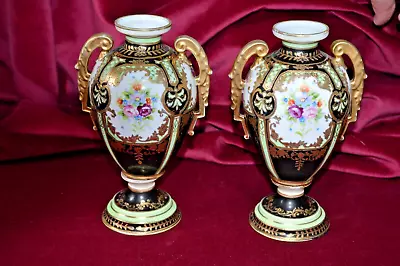 Antique Hand Painted Noritake Twin Handled Pedestal Urns Pair Of A/F • £29