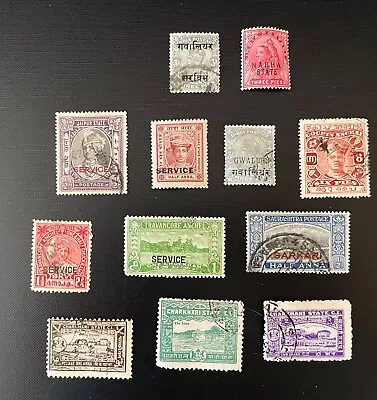 12 India Feudatory Stamps: Jaipur Indore Cochin Gwalior Nabha (MH) & More • $1.49