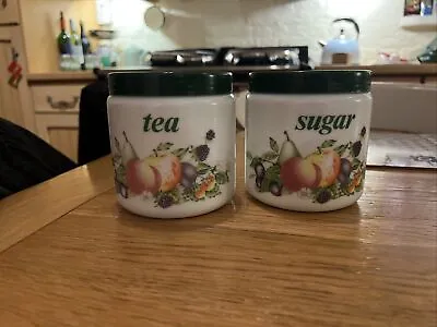 Vintage White Glass Tea And Sugar Canisters. • £15