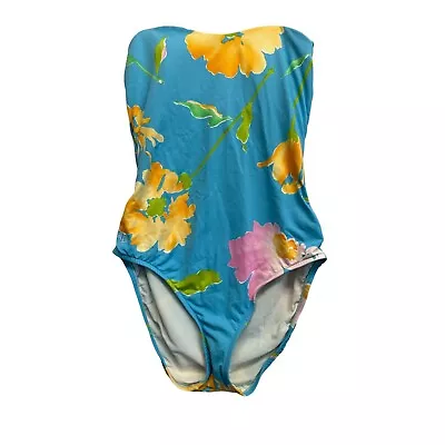 Lauren Ralph Lauren Vintage One Piece Swimsuit Pastel Flower Blue 16580 • $17.25