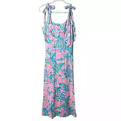 Lilly Pulitzer | Women's Maleka Maxi Dress Tropical Punch Tie Straps | Sz M  • $85