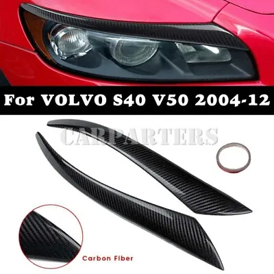 For Volvo S40 V50 Carbon Fiber Headlight Eyebrow Eyelid Cover Trim 2004-2012 • $44.32