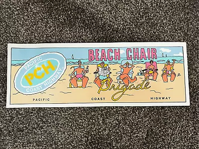 VINTAGE Surfing Bumper Stickers Beach-PCH Beach Chair Brigade’ 12” & 6” Lot Of 2 • $10.60