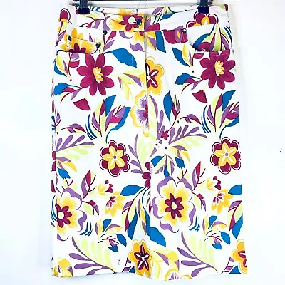 Vintage 90s VICTORIA HOUSE Bright Floral Pencil Skirt Womens Size 10 Art Print • $32.95
