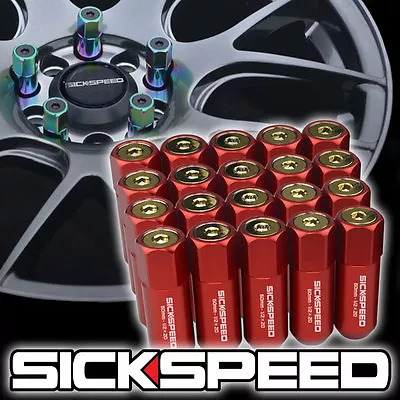 SICKSPEED 20 PC RED/24K GOLD CAPPED EXTENDED 60MM LUG NUTS WHEELS 1/2x20 L22 • $60.25