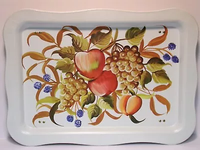 Vintage 1960's  Metal  Breakfast In Bed Tray  W/Fruit Design & Folding Legs • $24.99