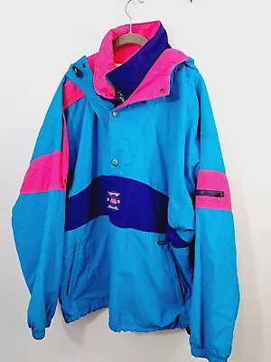 Nils Vintage Ski Jacket 90's Neon Blue Pink Hooded Size Large Men's • $32